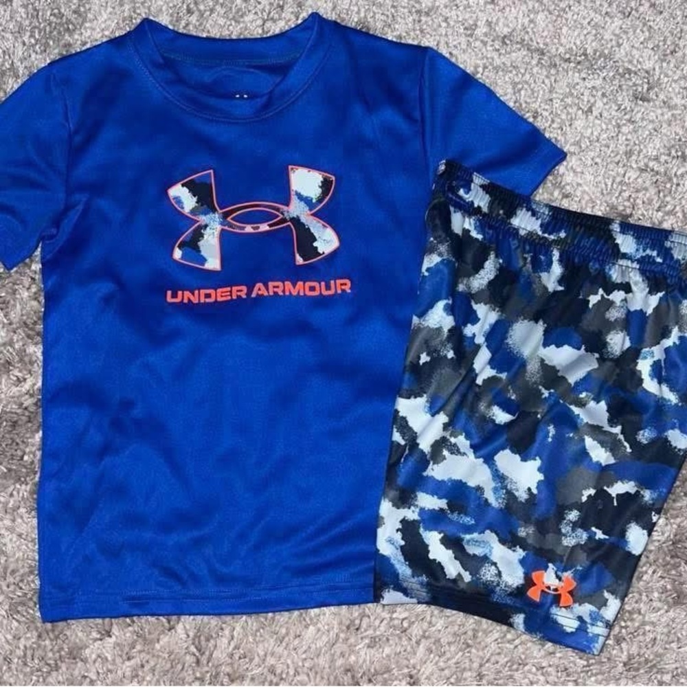 Under Armour Vibrant Blue Tee and Camo Shorts